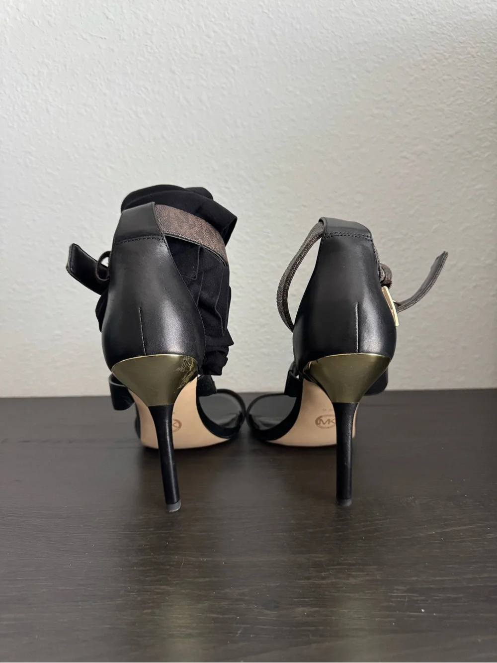 Michael Kors Black Strappy High Heel Sandals with Ankle Wrap